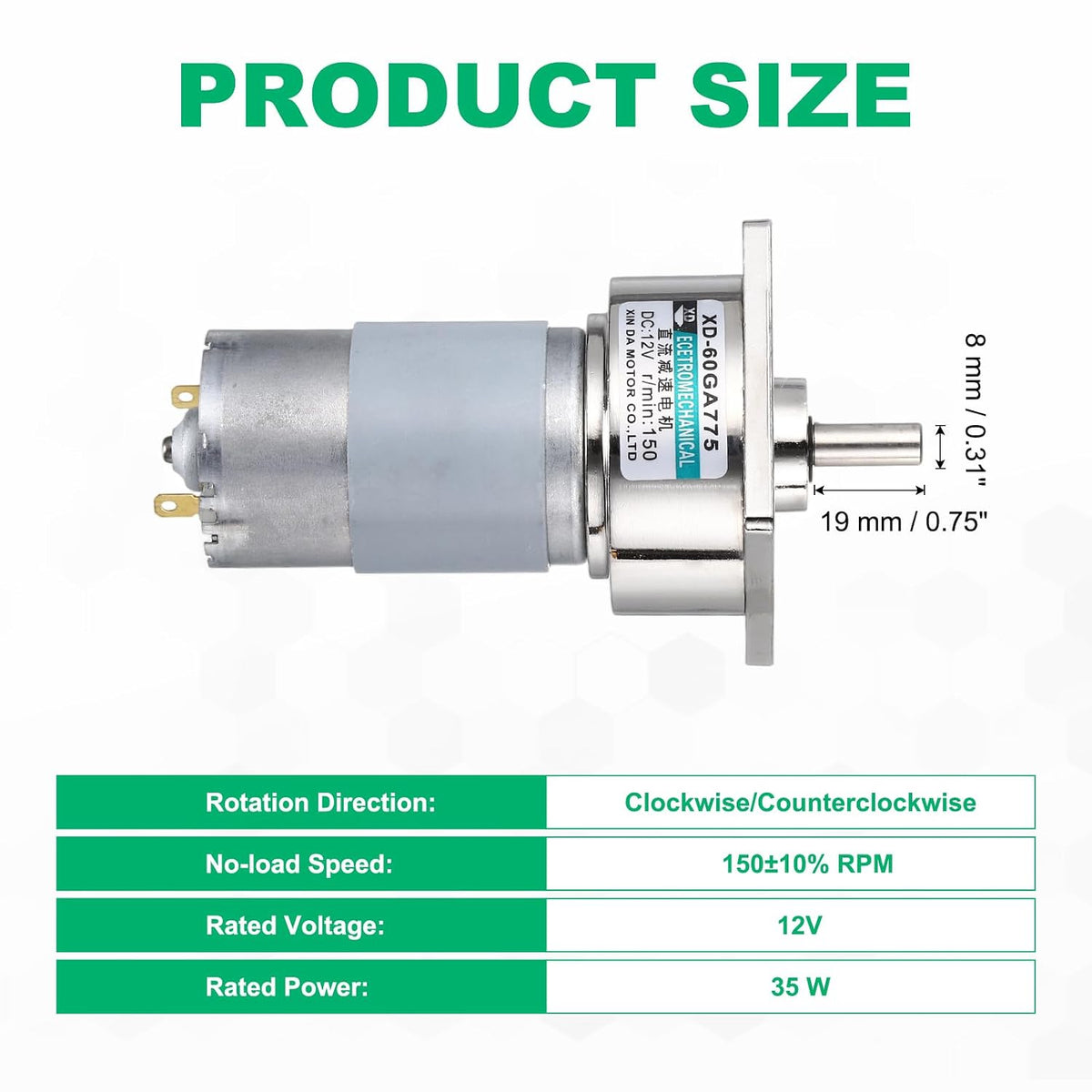 60GA775 Micro DC Gear Motor 35W DC24V 30RPM Silver Power Adjustable