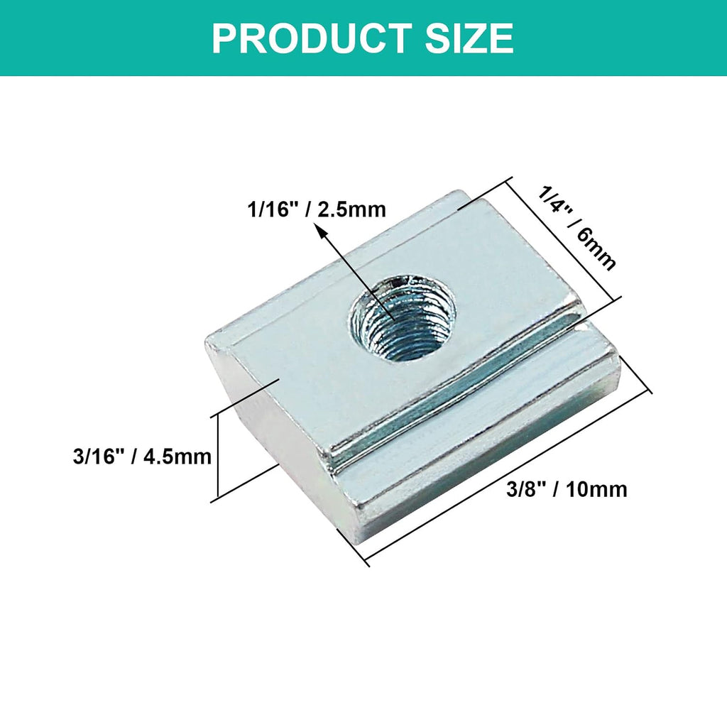 Sliding T Nuts 20 Series M3, 100Pcs, 6mm T-Slot