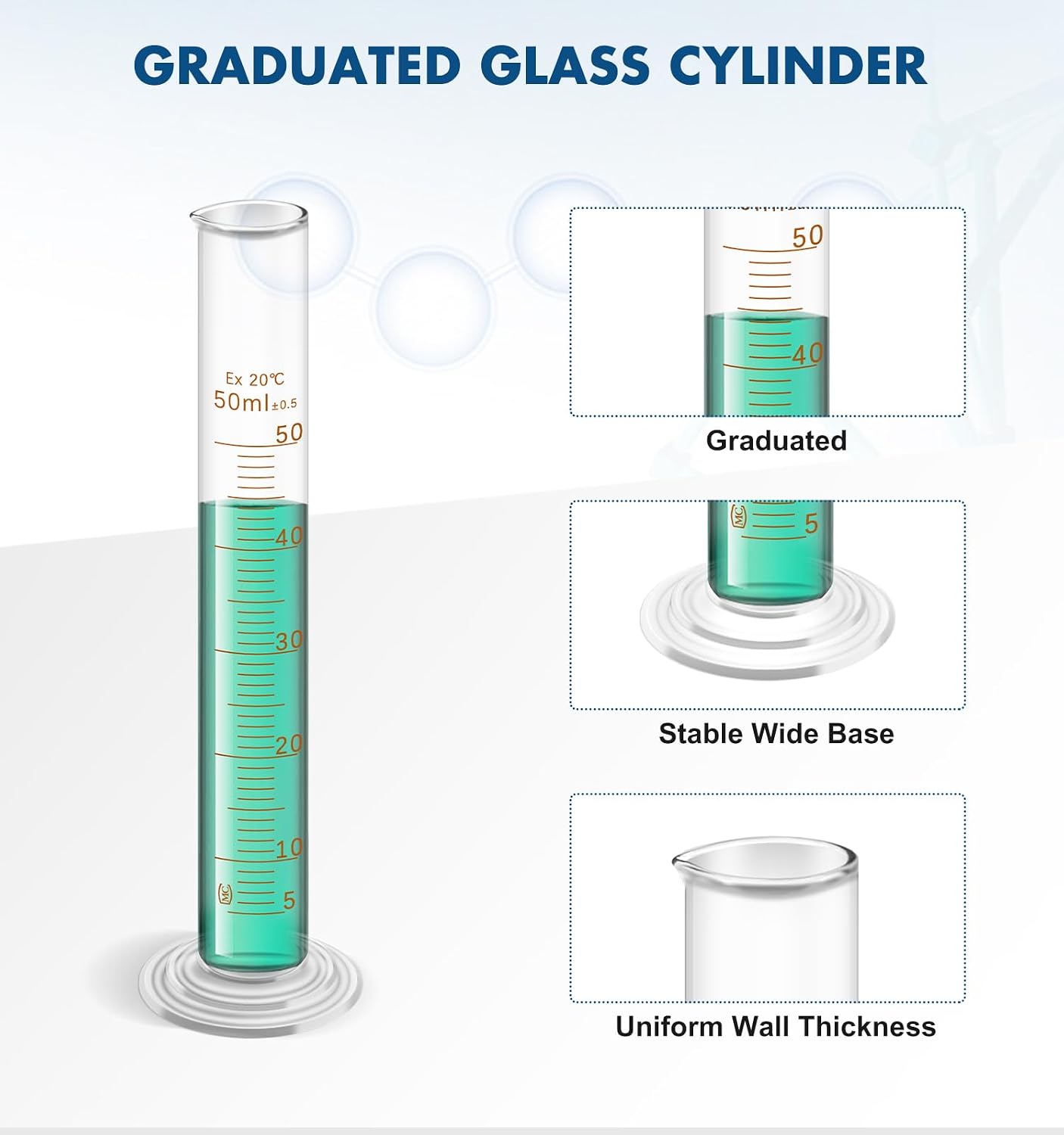 Glass Beaker Set, 19-Piece Labware Kit | Glass Beaker 50/100/250/500mL, Flask 50/100/150/250mL, Cylinder