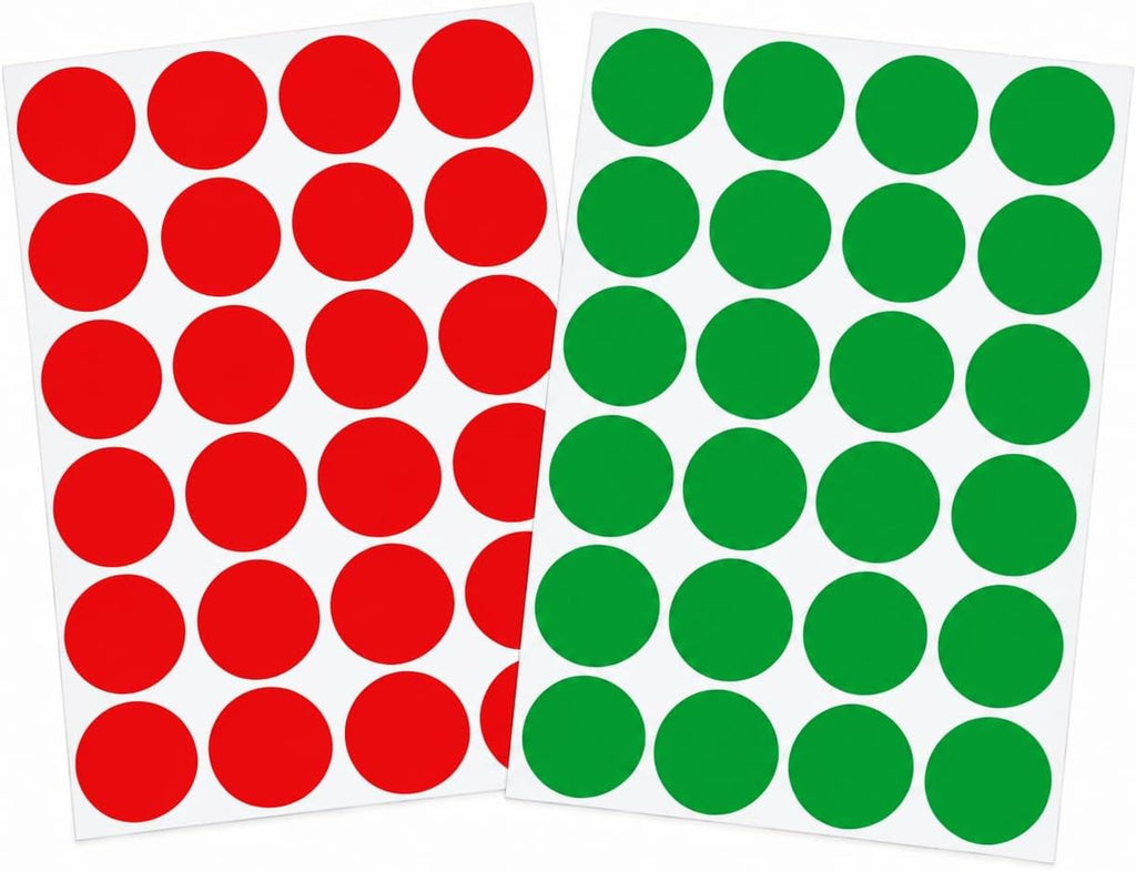 3/4" Round Red & Green Dot Stickers, 1,200 Color Coding Labels
