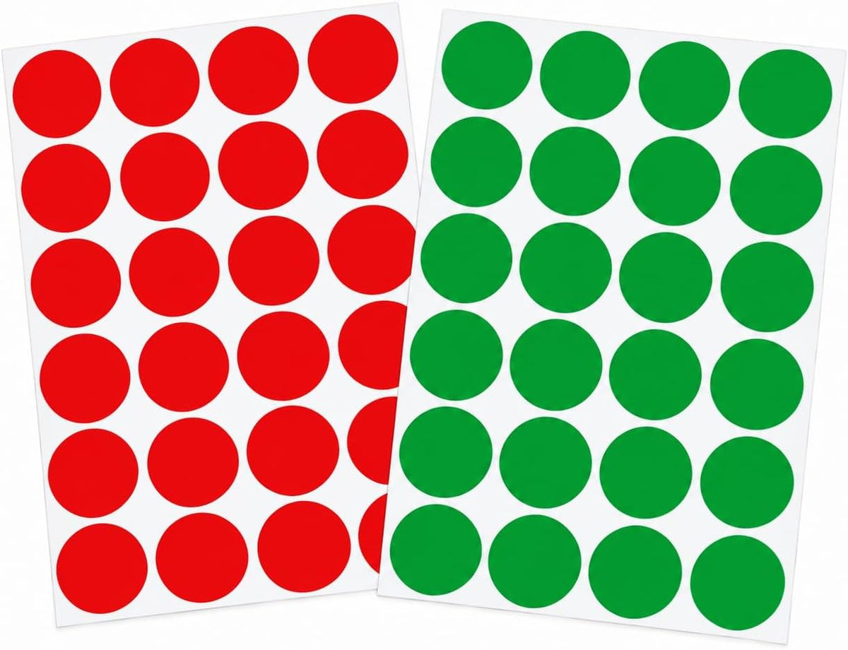 3/4" Round Red & Green Dot Stickers, 1,200 Color Coding Labels