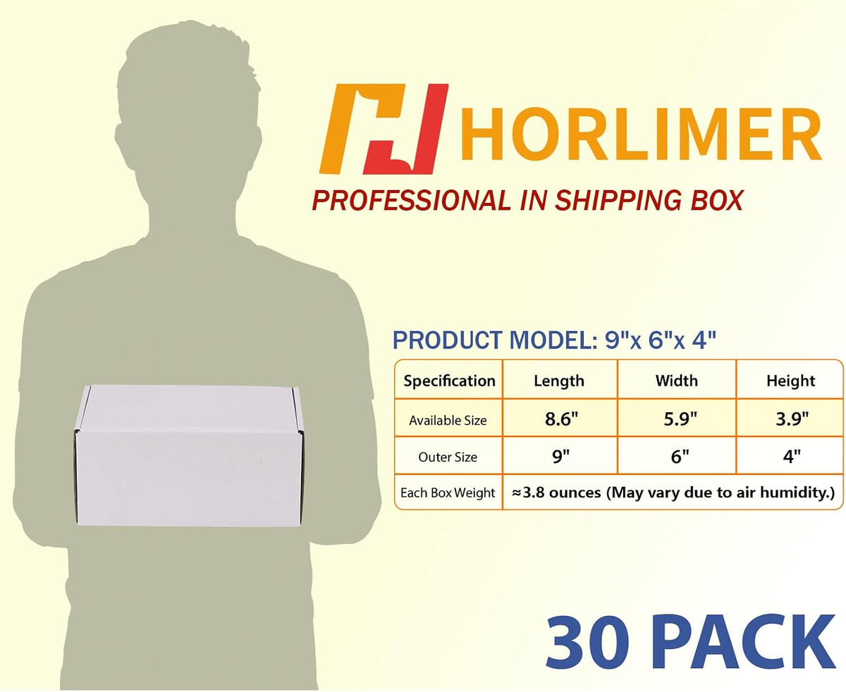 9x6x4 Shipping Boxes Set of 30, White Corrugated Cardboard Mailer Box for Packing Small Business