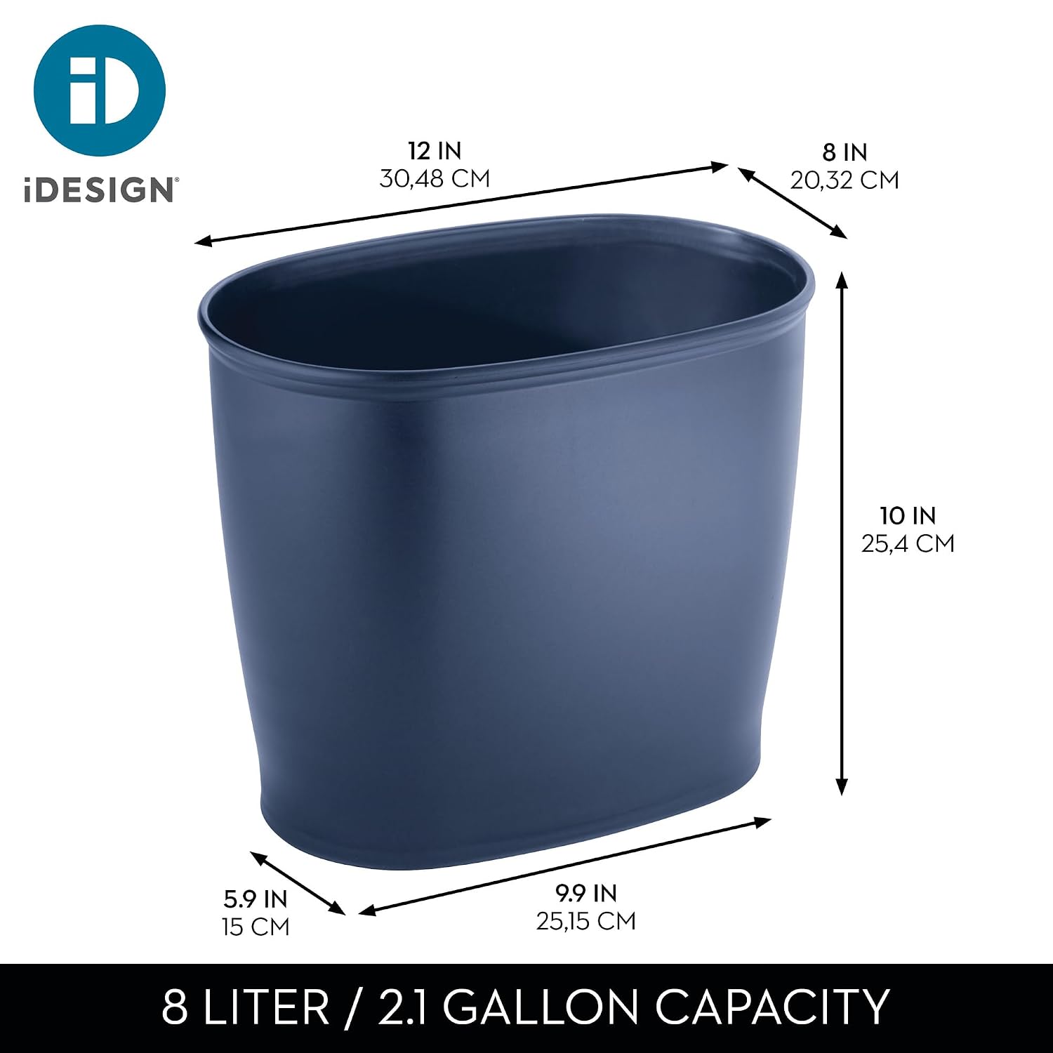 Slim Plastic Bathroom Trash Can, Navy Blue | Small