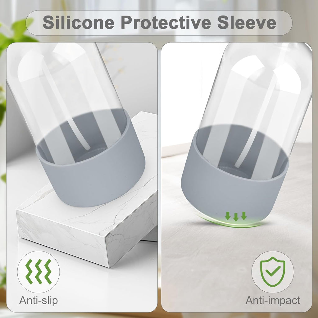 2 Pack Glass Spray Bottles with Silicone Sleeve, 16 oz Empty Refillable Containers with Adjustable Spray Nozzles