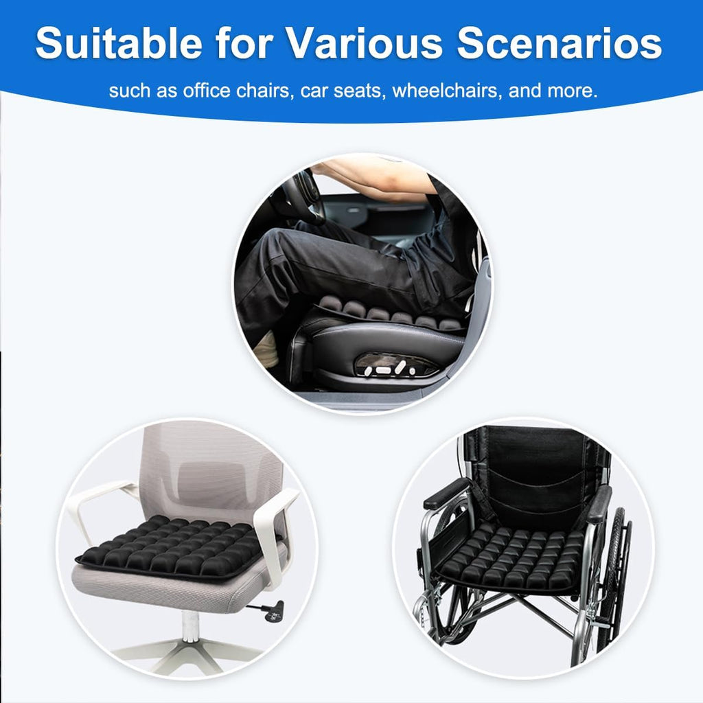 3D Air Cell Inflatable Pressure Relief Seat Cushion, Portable Self-Inflating Pad with Anti-Slip Bottom for Office