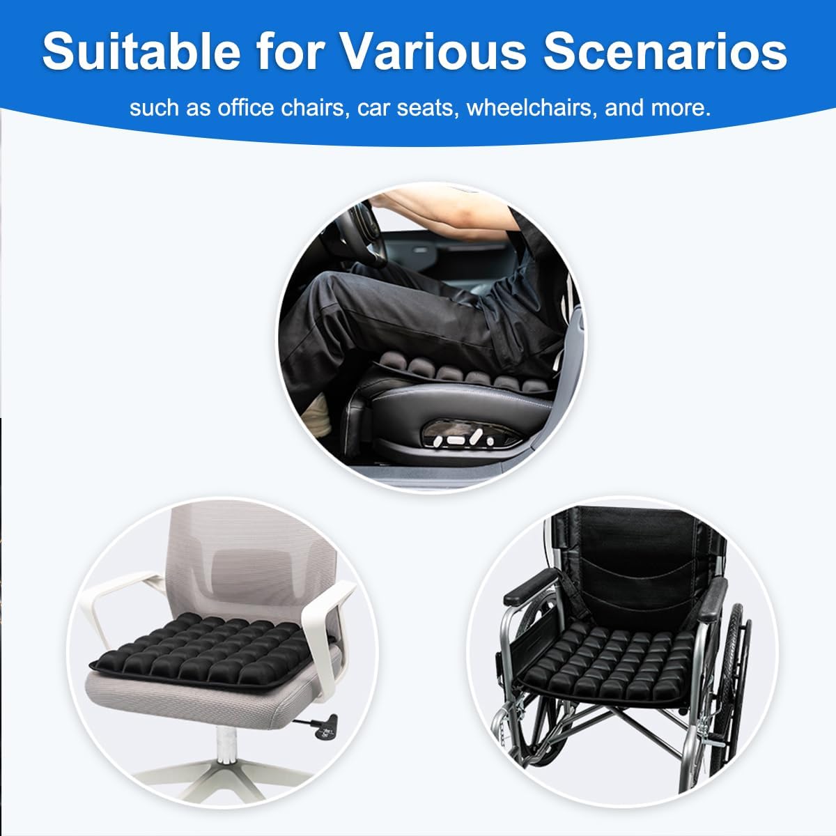 3D Air Cell Inflatable Pressure Relief Seat Cushion, Portable Self-Inflating Pad with Anti-Slip Bottom for Office