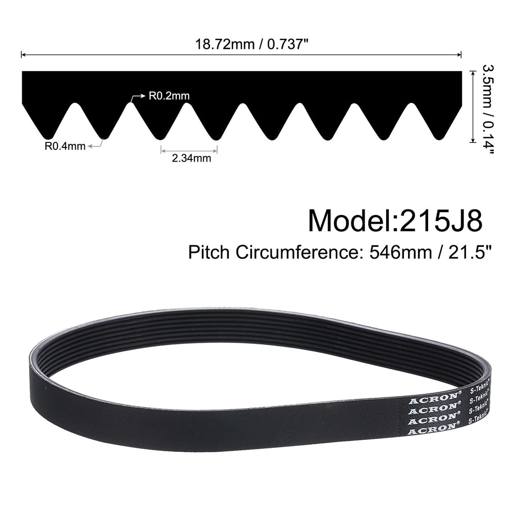 uxcell 215J8 PJ V-Ribbed Belt 8 Ribs 21.5" L x 0.74" W x 0.14" H, EPDM