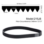 uxcell 215J8 PJ V-Ribbed Belt 8 Ribs 21.5" L x 0.74" W x 0.14" H, EPDM