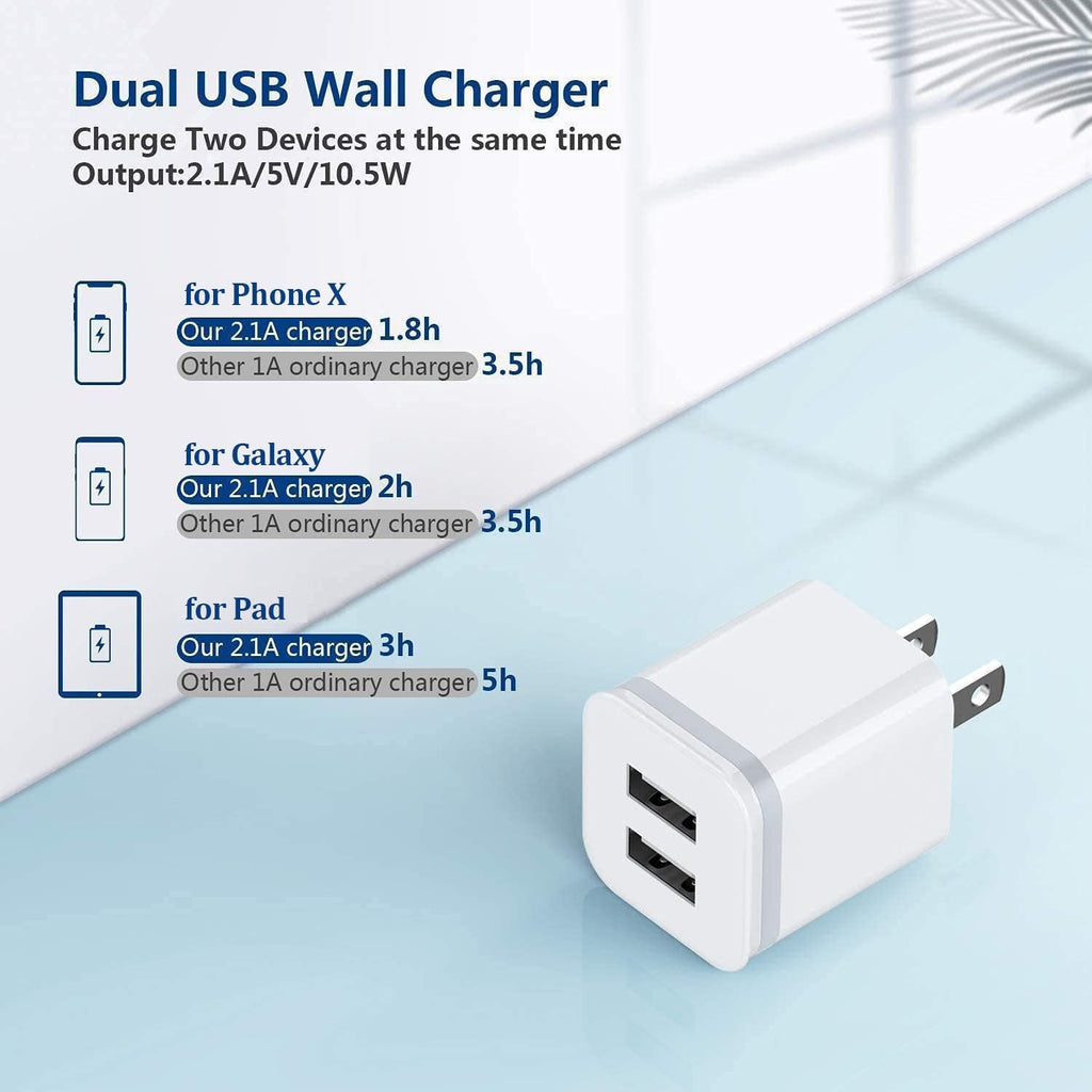 USB Wall Charger, LUOATIP 3-Pack 2.1A 5V Dual Port Cube Power Adapter Plug Block Charging Box Brick for iPhone 14 13