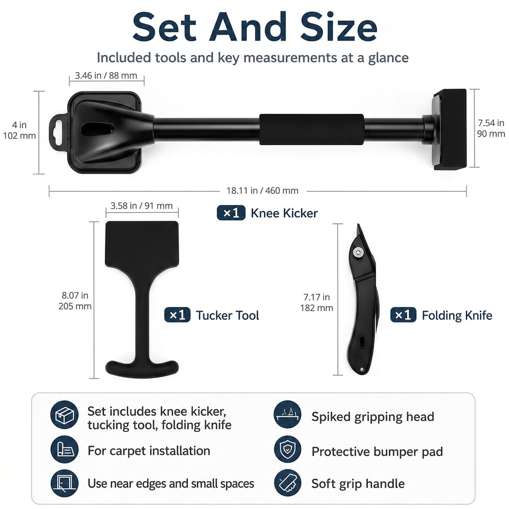 Knee Kicker and Carpet Tucker Combo, 18 Inch Carpet Installation Knee Kicker, Easy Carpet Installation and Tightening
