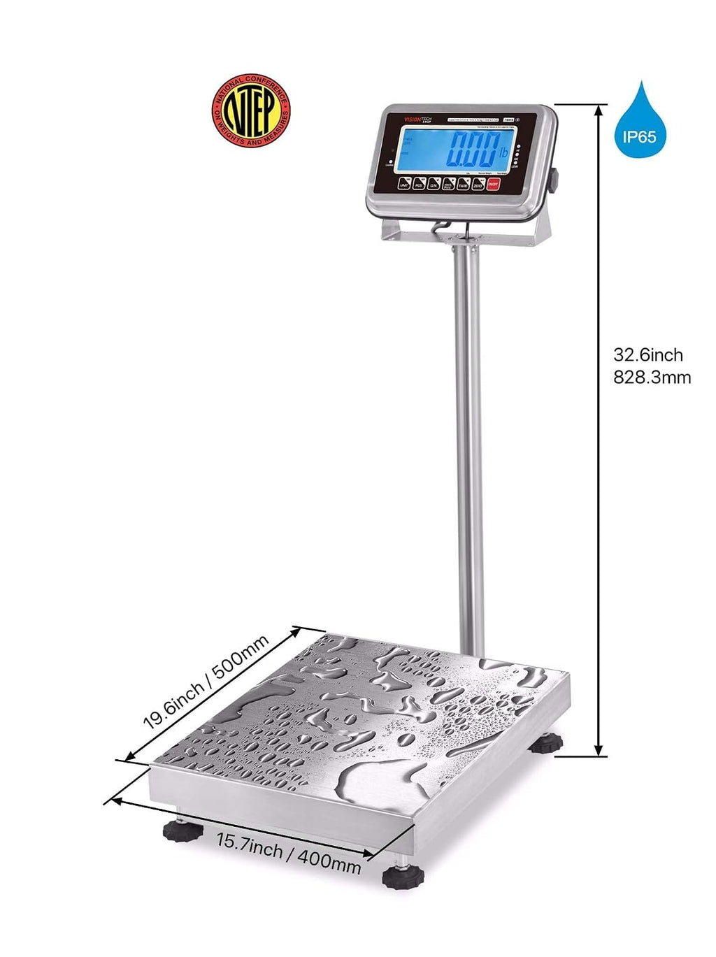 TBWS-100 Washdown Stainless Steel Bench Scale, Lb/Kg/Oz Switchable, 100lb Capacity, 0.02lb Readability, NTEP Legal