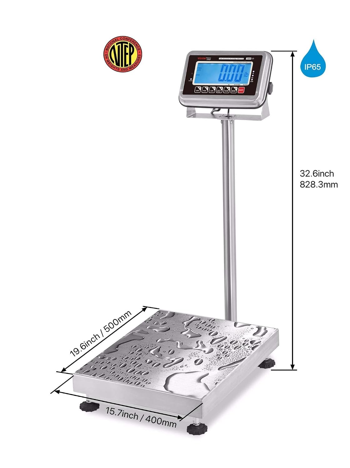 TBWS-100 Washdown Stainless Steel Bench Scale, Lb/Kg/Oz Switchable, 100lb Capacity, 0.02lb Readability, NTEP Legal