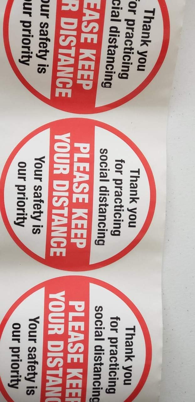 Social Distance Safety Tapes Signs, Please Keep Your Distance, 6" Circle 50 X ROLL, Pack of 1 ROLL