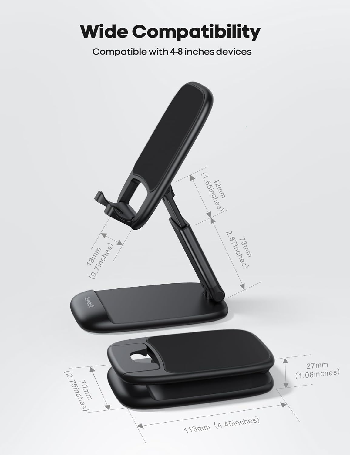 Cell Phone Stand for Desk - [Height Adjustable] Foldable Mobile Phone Holder, Portable Stand for iPhone 17 16 15 14