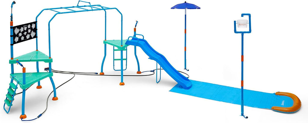 Play Kids Water Slide Outdoor Play Equipment - Toddler Water Toys, Water Gun, Monkey Bars, Sprinkler for Kids, Dump