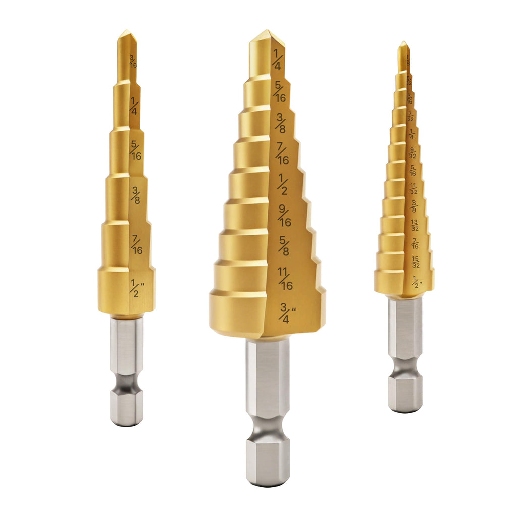 OSTTE Step Drill Bits 3Pc, HSS Titanium Coated Step Drill Bit Set for Wood