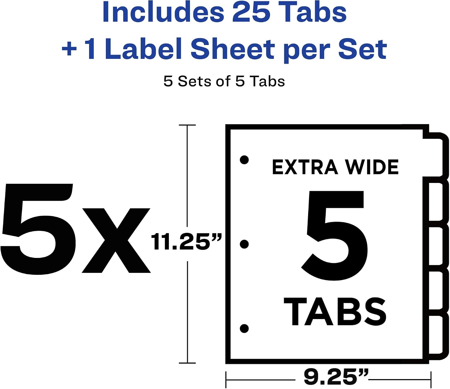5-Tab Extra Wide Binder Dividers, Easy Print & Apply Clear Label Strip, Index Maker,White, 5 Sets (11440)