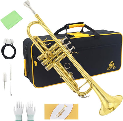 Trumpet Instrument,Band & Orchestra Musical Instruments for Beginners,With trumpets case,Mouthpiece,Cloth and Gloves