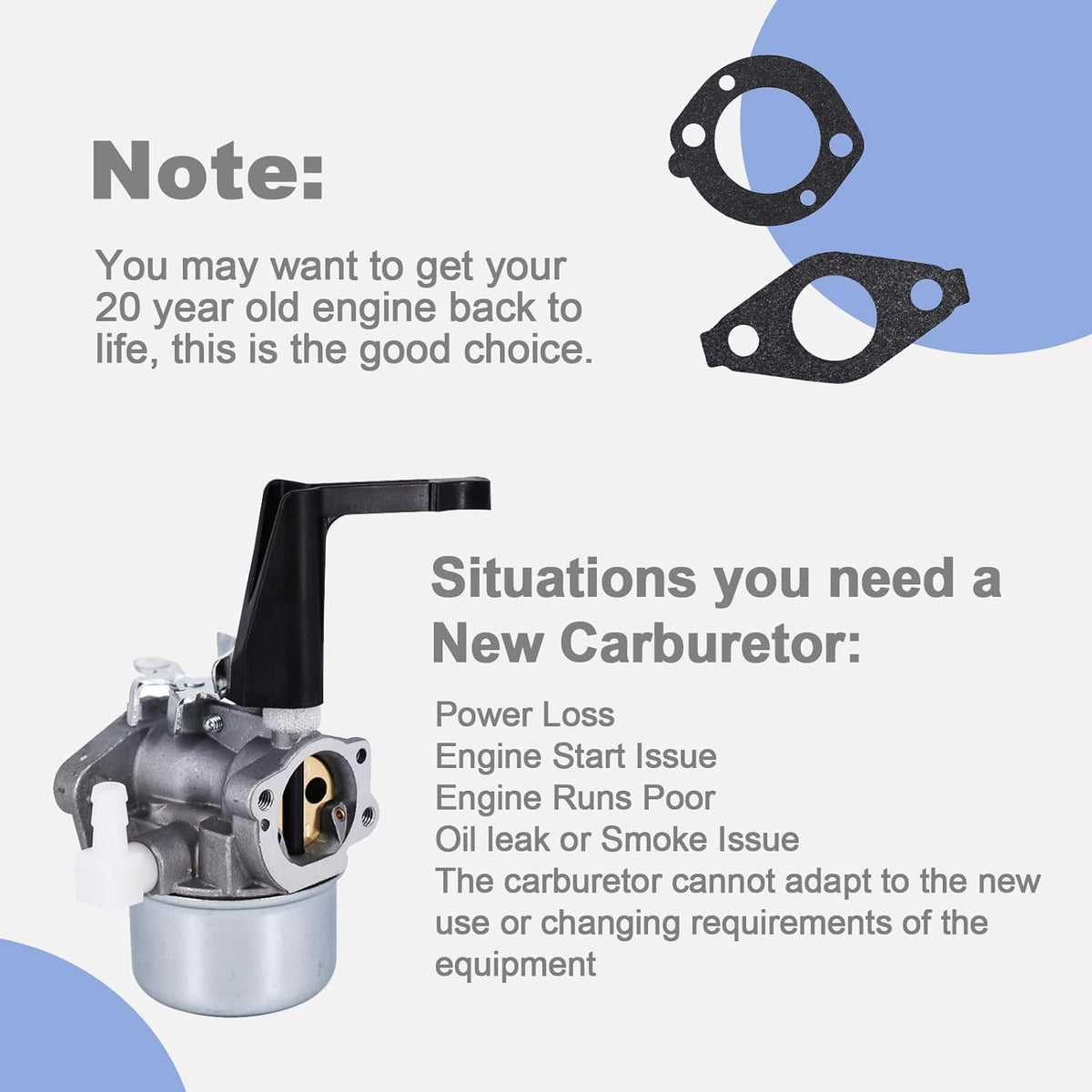 696065 697422 Carburetor Kit Fits for 110402 110412 5HP 5.5HP 6HP 6.5HP 7HP Tiller Engine Carb Rototiller Troy Generator Intek Motor Water Pump Replace Carb