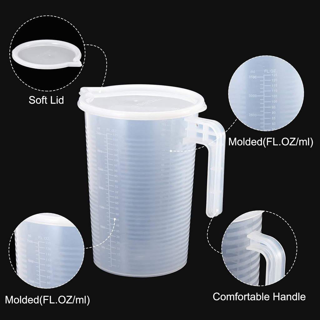 Graduated Beaker, 3500ml PP Plastic Liquid Measuring Cup Double Sided Graduations with Handle Lid and Spout for Lab