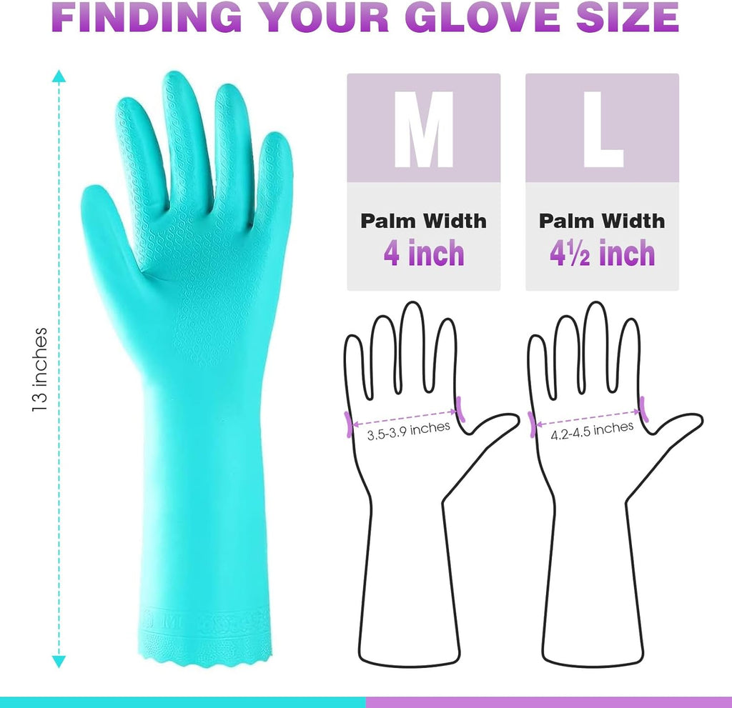 Reusable Dishwashing Cleaning Gloves with Latex free, Cotton lining,Kitchen Gloves 2 Pairs,Purple+blue Medium