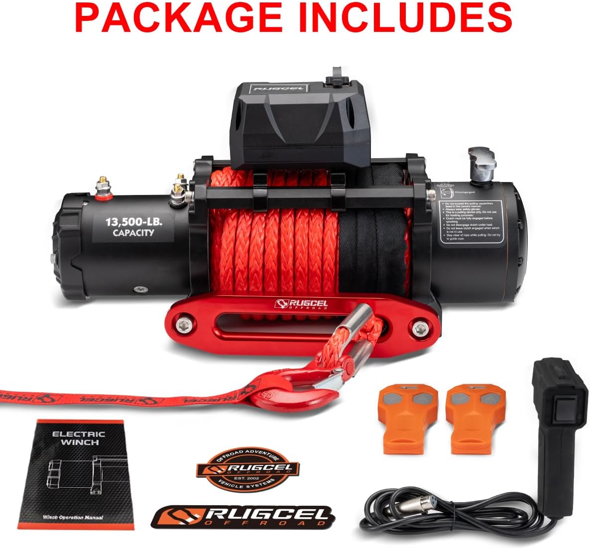 13500lb Waterproof Electric Truck Winch 12V Synthetic Rope Winch with Hawse Fairlead,Wired Handle and 2 Wireless Remote