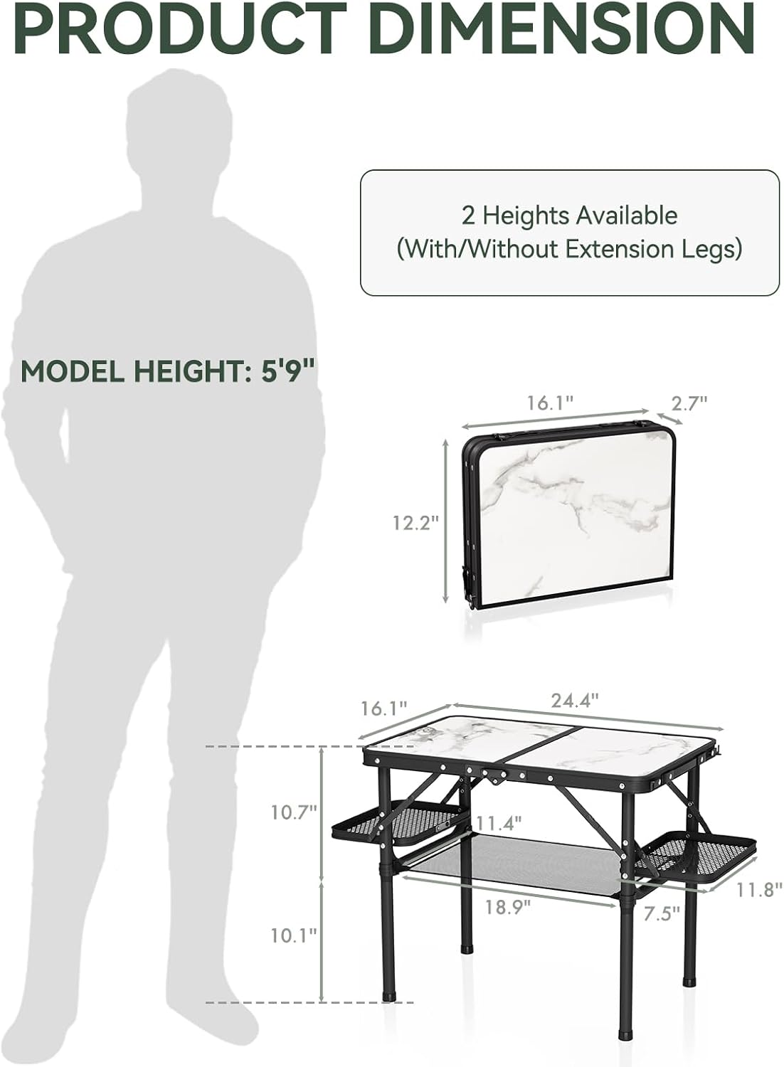 Small Camping Table Foldable 2ft, Folding Picnic Table with Side Racks & Net, Folding Camp Table Portable Beach