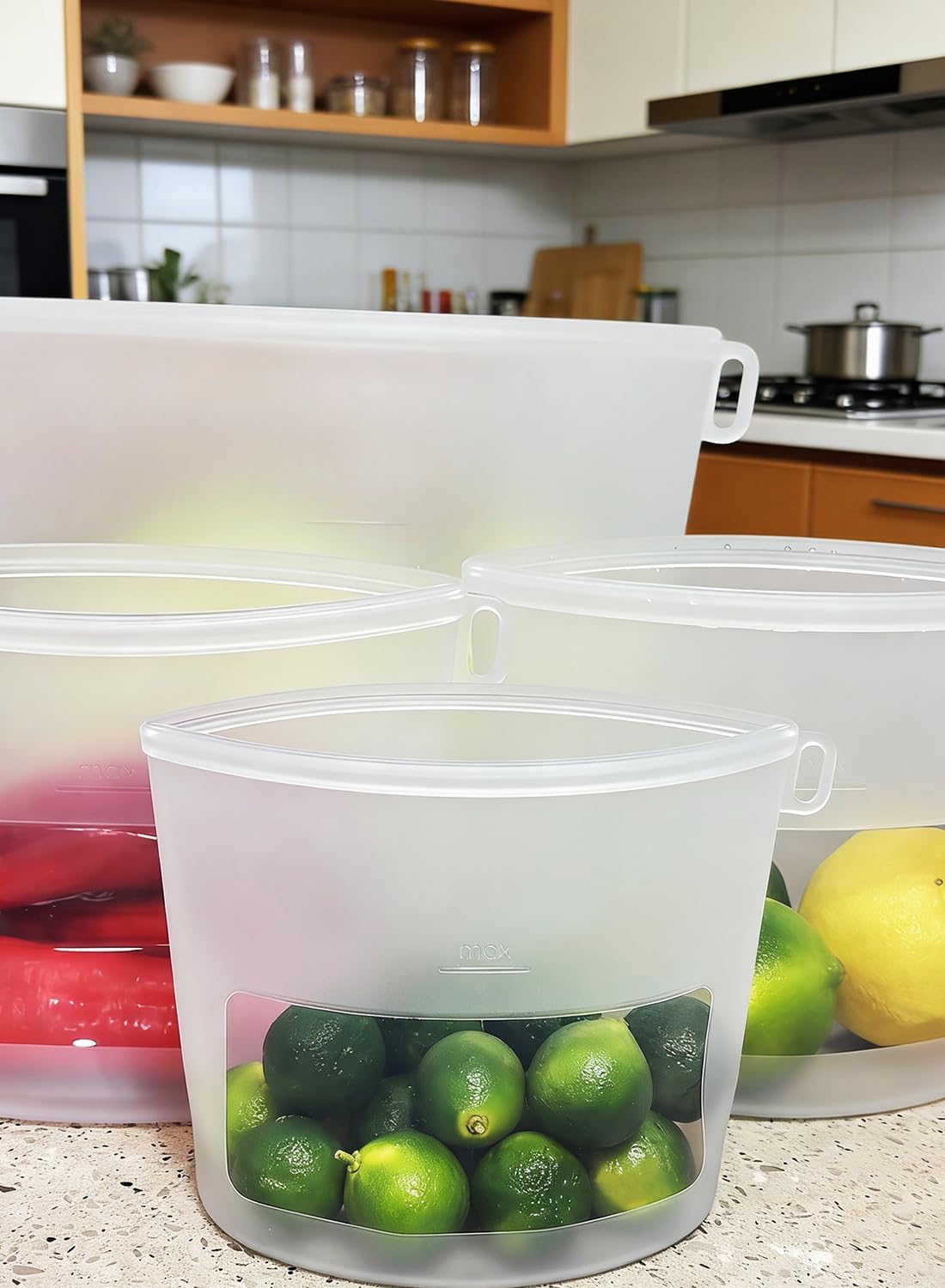 Reusable Silicone Food Storage Bags (Set of 4), Dishwasher Oven Microwave Freezer Safe, Eco-Friendly Leakproof Sous