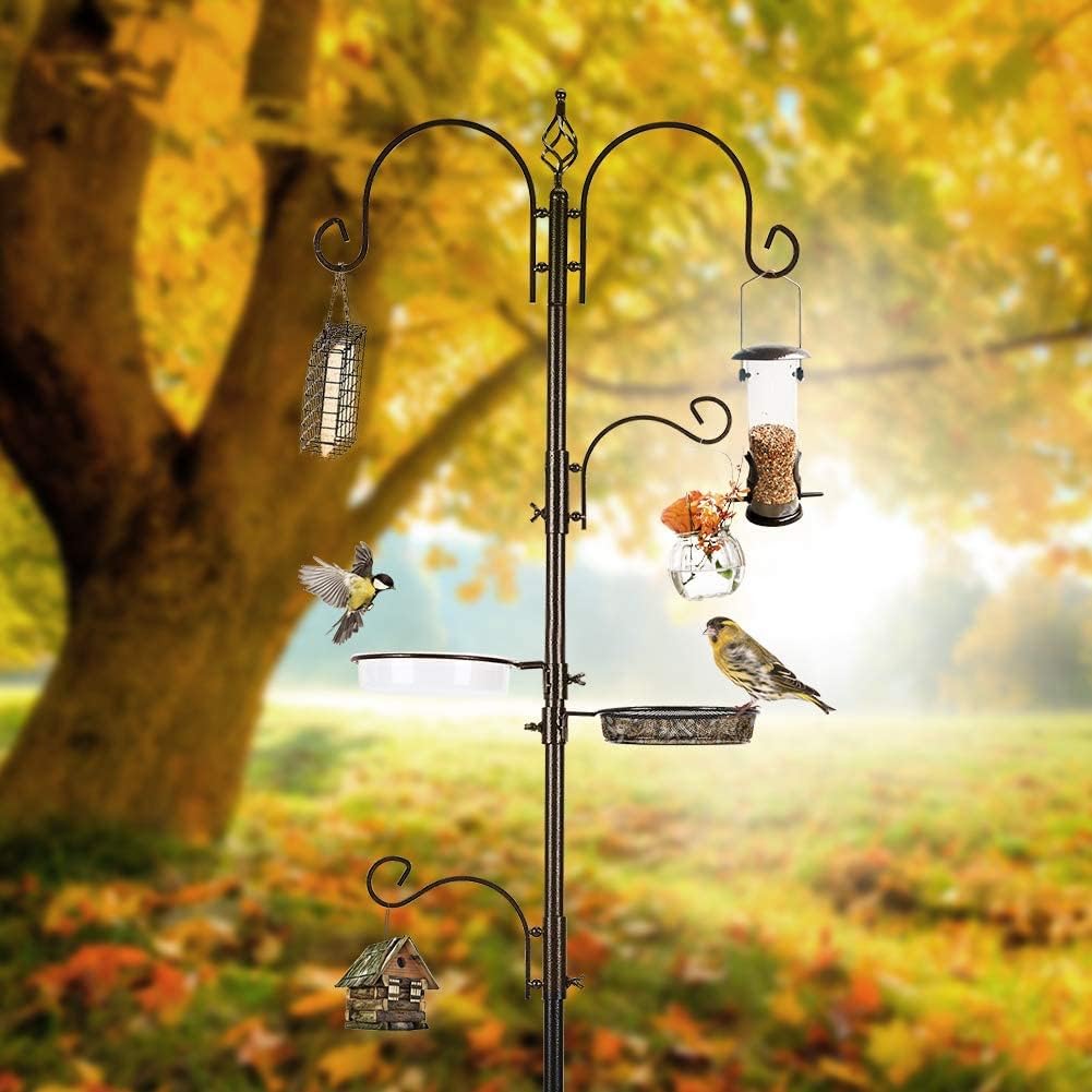 Deluxe Bird Feeding Station Kit with Multi Feeder Hanging Pole, Metal Suet Feeder, Bird Bath, Mesh Tray for