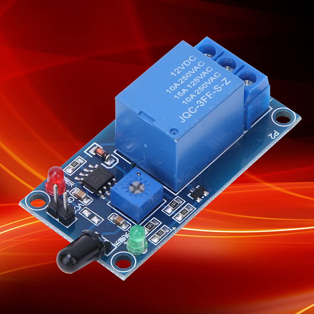 IR Flame Sensor, Flame Sensing Relay Module 12VDC 760~1100nm, Detect Light Source with 60 Degree Detection Angle, Adjustable Sensitivity, Easy Wiring with Terminal Block, for