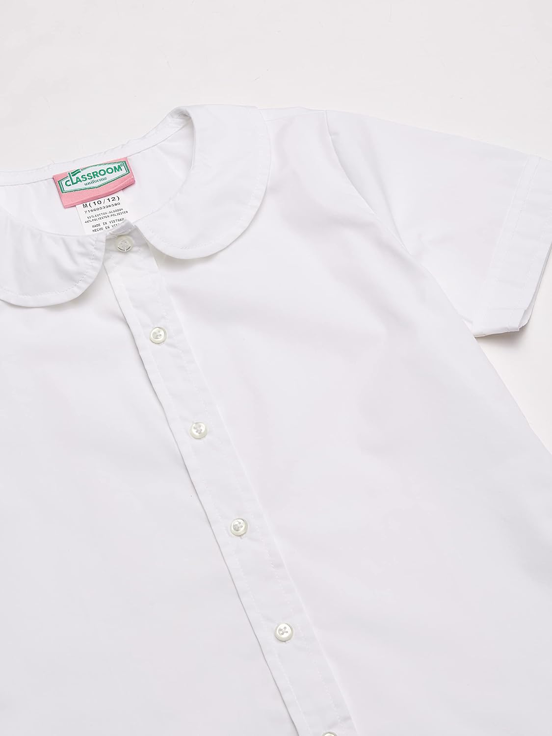 Classroom Uniforms Girls Short Sleeve Peter Pan Collar Blouse, White Button Front School Uniform Shirt