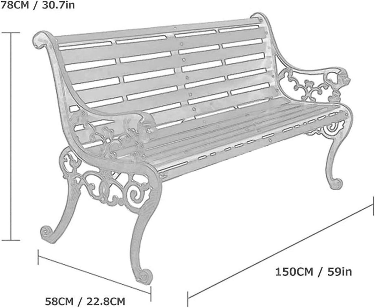 Outdoor Garden Bench with Waterproof Cover, Patio Park Lawn Solid Wood Bench with Cast Iron Frame, Patio Porch