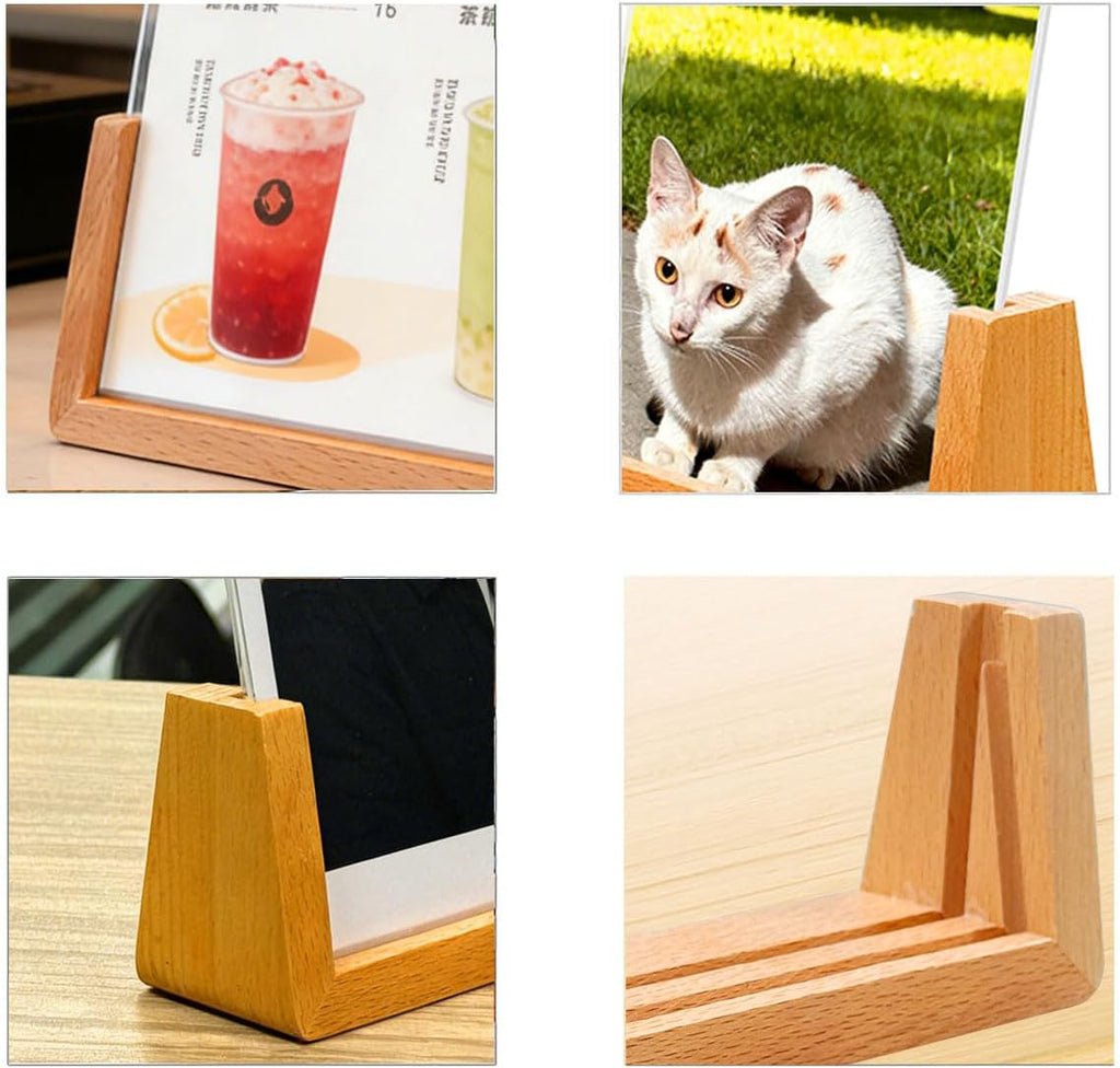 U-shaped Acrylic Sign Holder with Wood Base Menu Holder Flyer Holder Poster Stand Photo Stand Widened Base Windproof