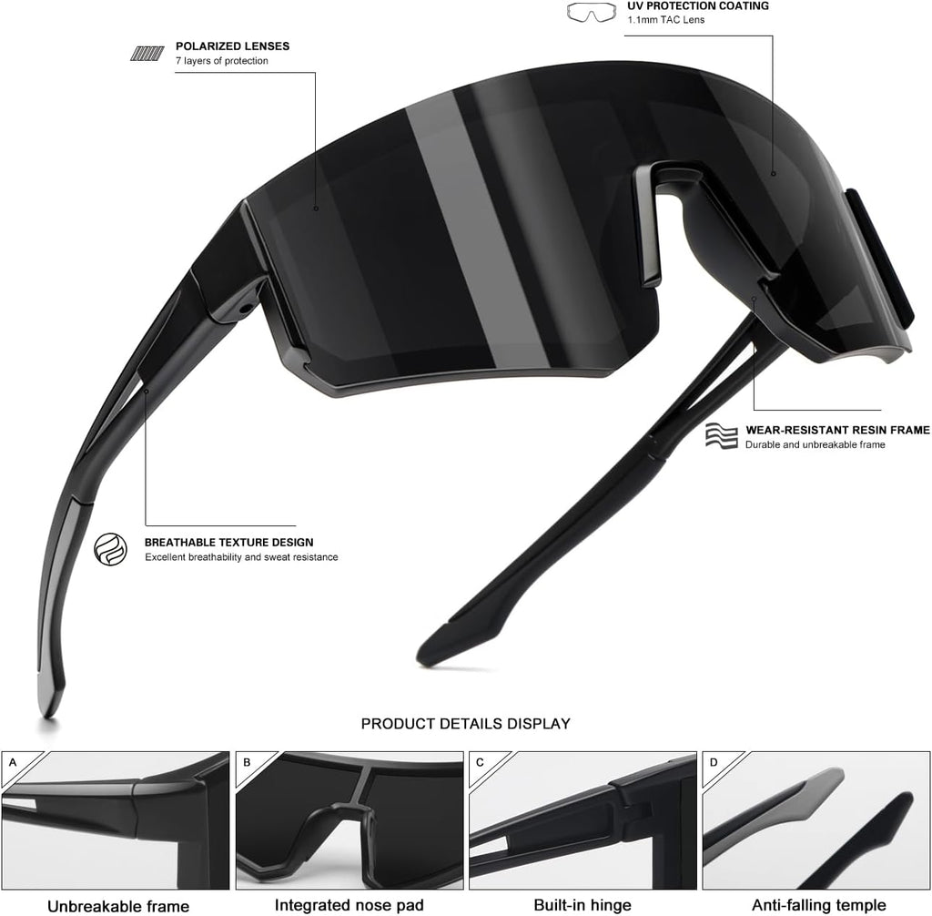 Polarized Sunglasses for Men Women - Sports Sunglasses for Running Baseball Driving Fishing Cycling UV400 Protection
