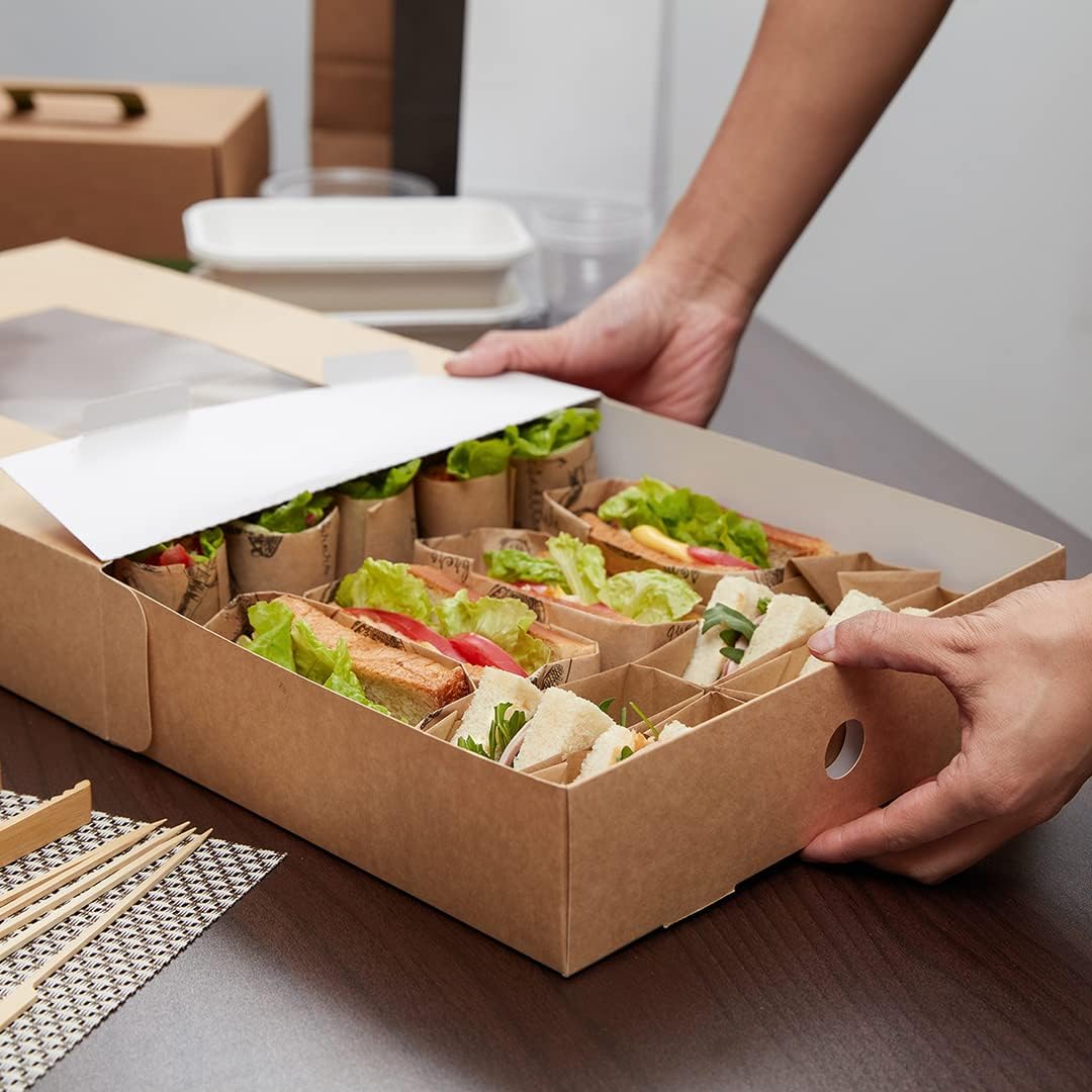 17.7 x 12.2 x 3.2 Inch Catering Trays, 10 Grease-Resistant Catering Boxes - Cover With Window Included, Side Lock