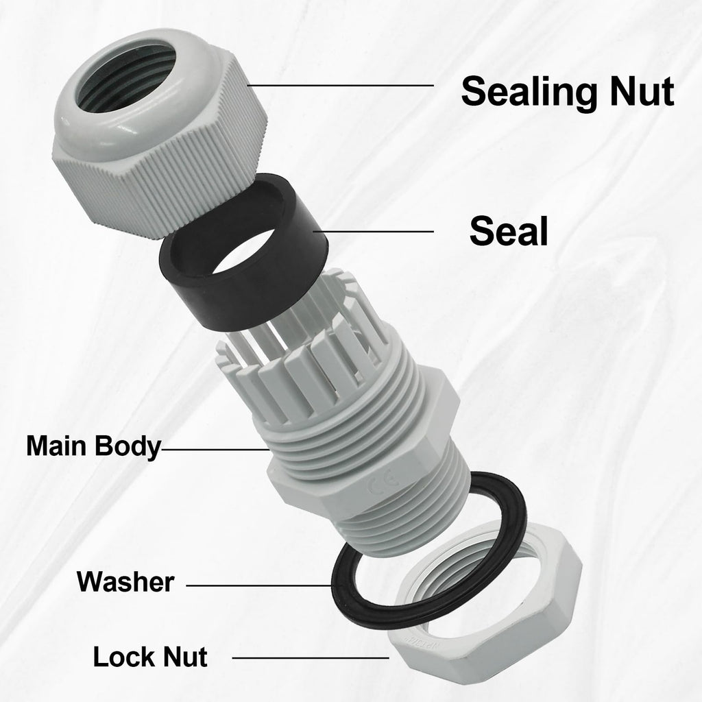 Rierdge 12 Pack 3/8" NPT Cable Glands, Grey, 5-10mm