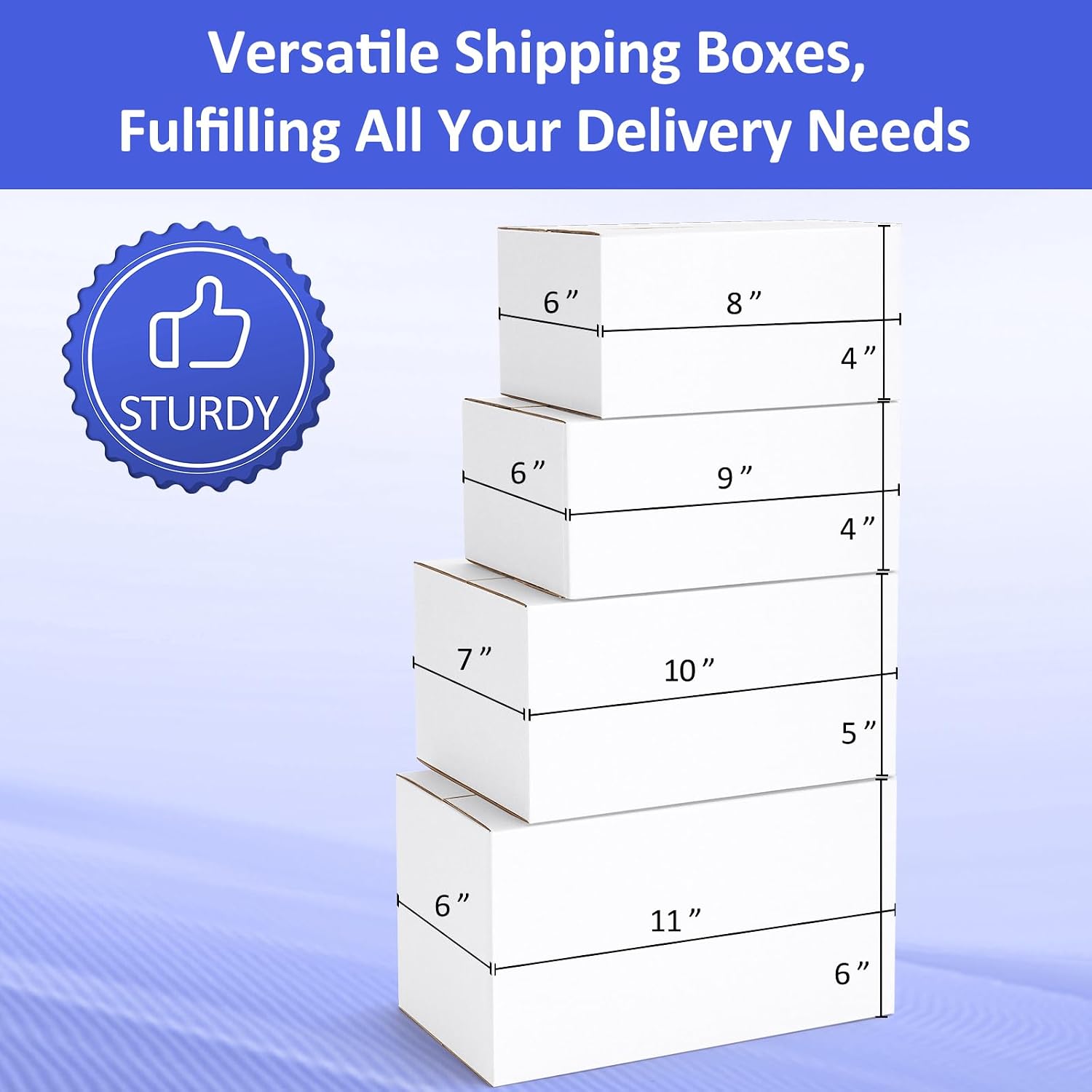 12 Pack Small Shipping Boxes Assorted Sizes, White Corrugated Box Mailers, 8x6x4 &9x6x4 & 10x7x5 & 11x6x6 3 PCS Each