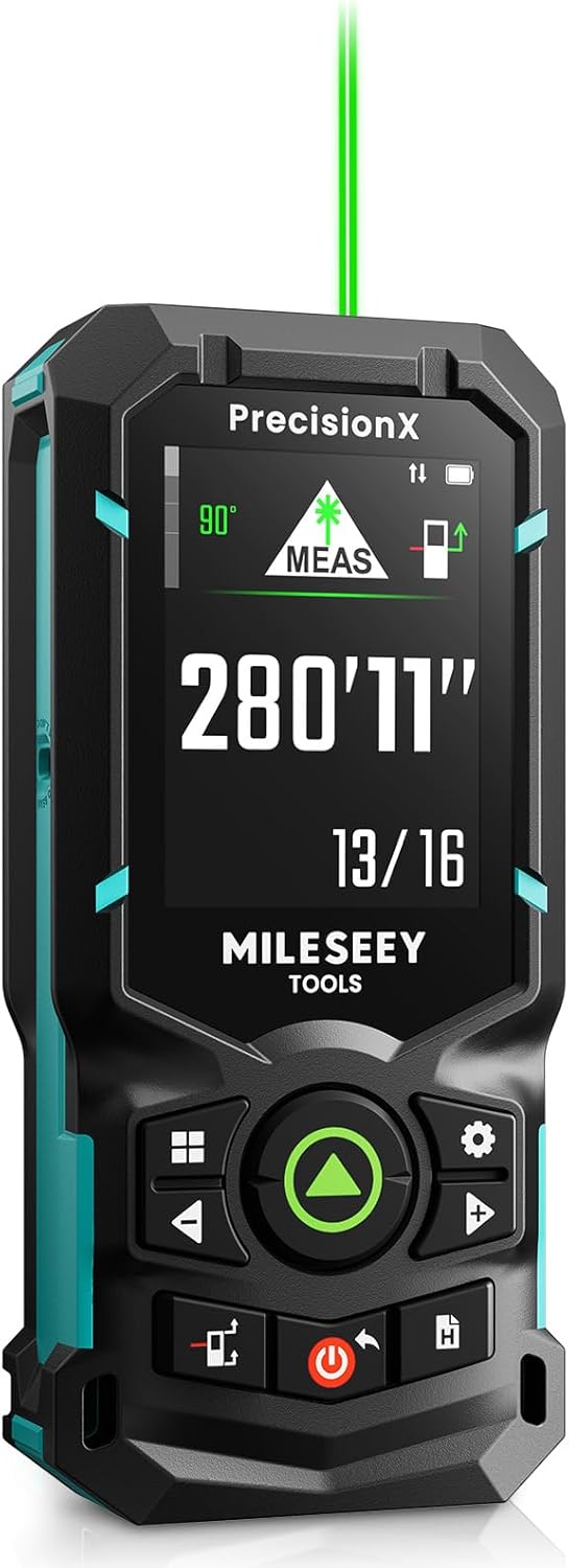 S50 Green-Beam Laser Distance Measure - 400ft Laser Measure, P2P, Side-Laser Alignment, Rechargeable, 2.4" IPS