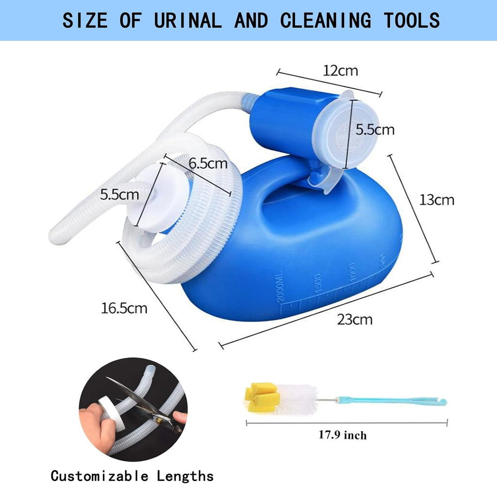 2000ML Portable Urinal for Men and Women, Spill Proof Urine Bottles for Men, Thick Large Pee Bottle with Long Tube
