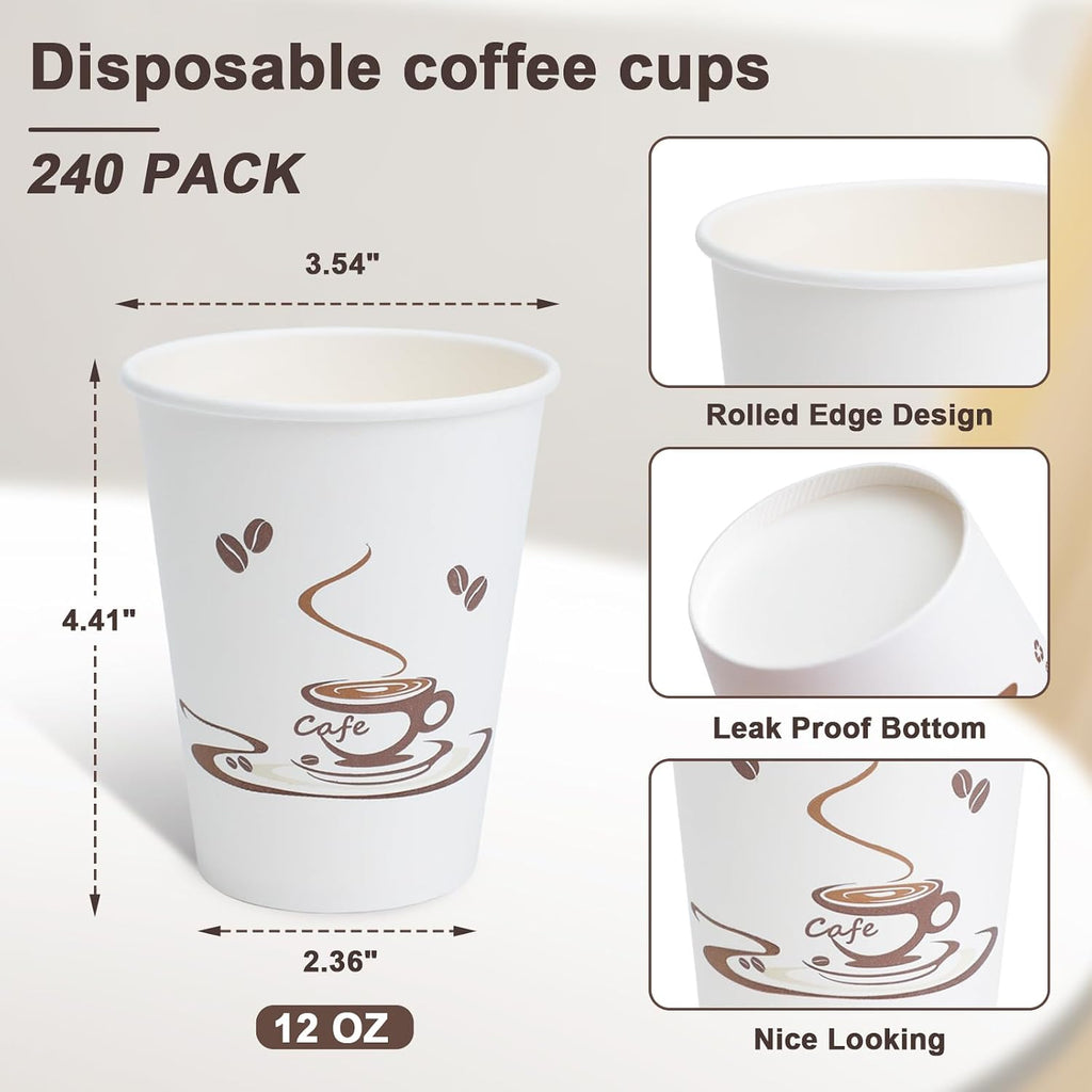 240 Pack 12 oz Coffee Cups, Disposable Paper Cups