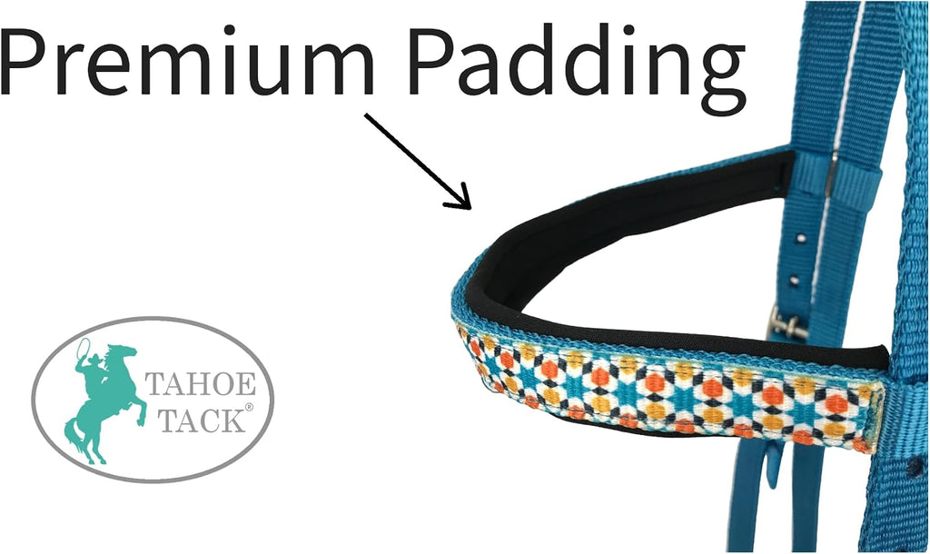 Overlay Printed Nylon Western Browband Headstall with Matching Split Reins 1 Year Warranty