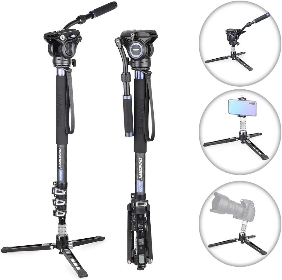 Carbon Fiber Video Monopod Kit-VM70CK Professional Hydraulic Fluid Head Monopod Removeable Multifunctional Travel