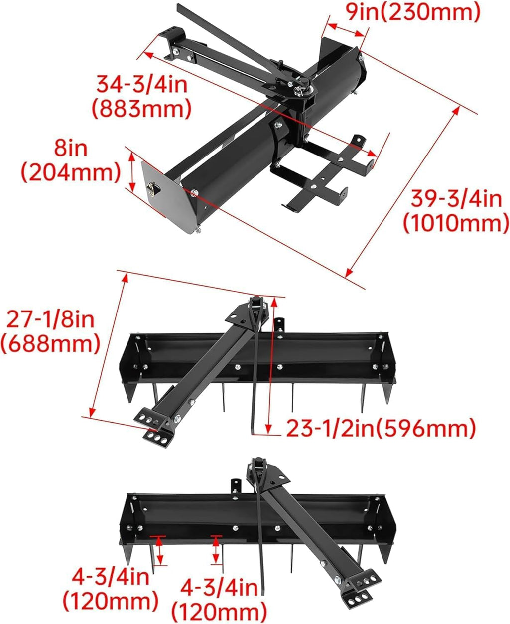 39.75" Box Scraper Compatible with Grader UTV ATV Lawn Tractor Attachments Tractor Box Blade Hitch Tow Suitable for