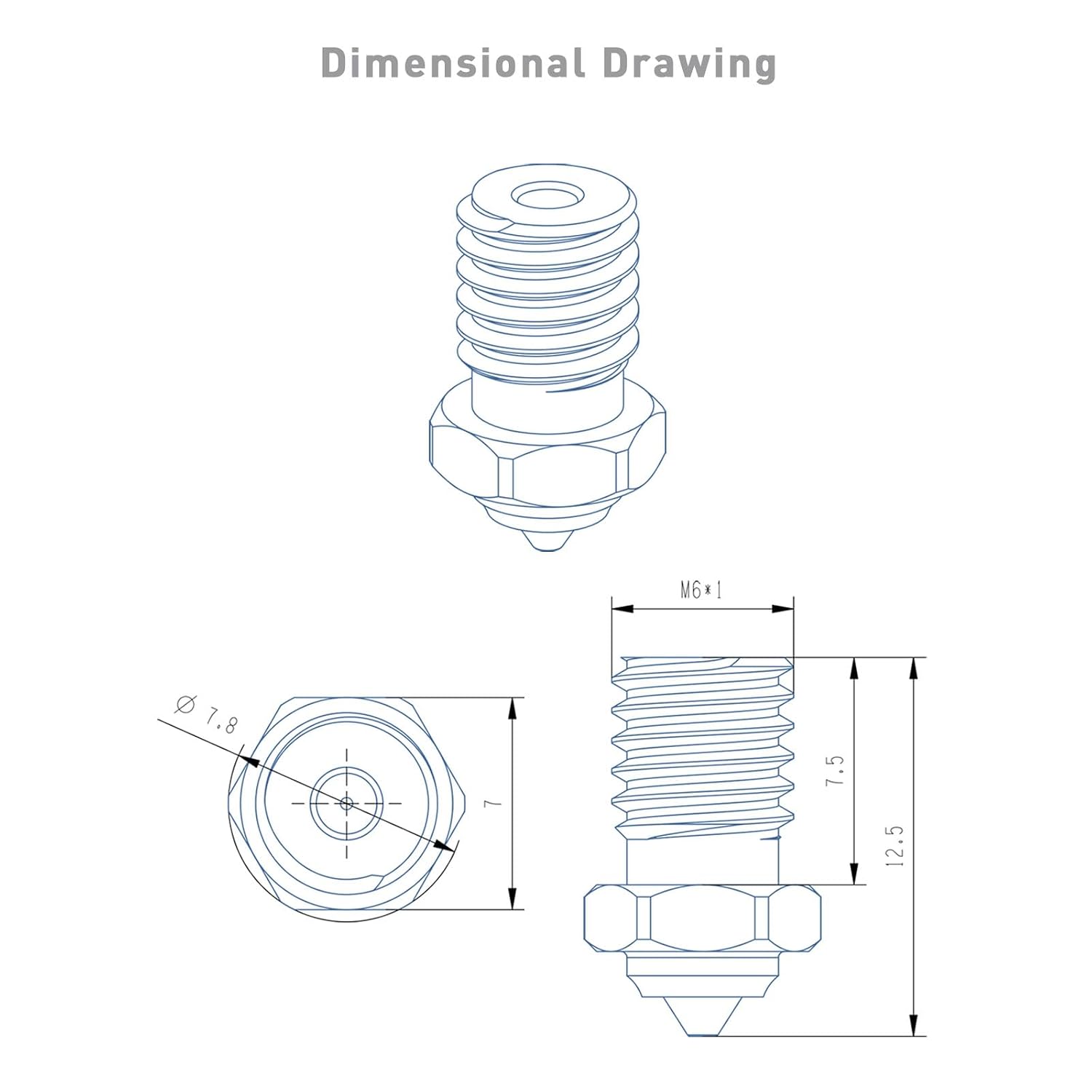 Upgrade M6 Bimetal Nozzle 0.8mm Hardened Steel Plated Copper Compatible with V5 V6 Hotend Prusa I3 MK3S Anycubic Mega