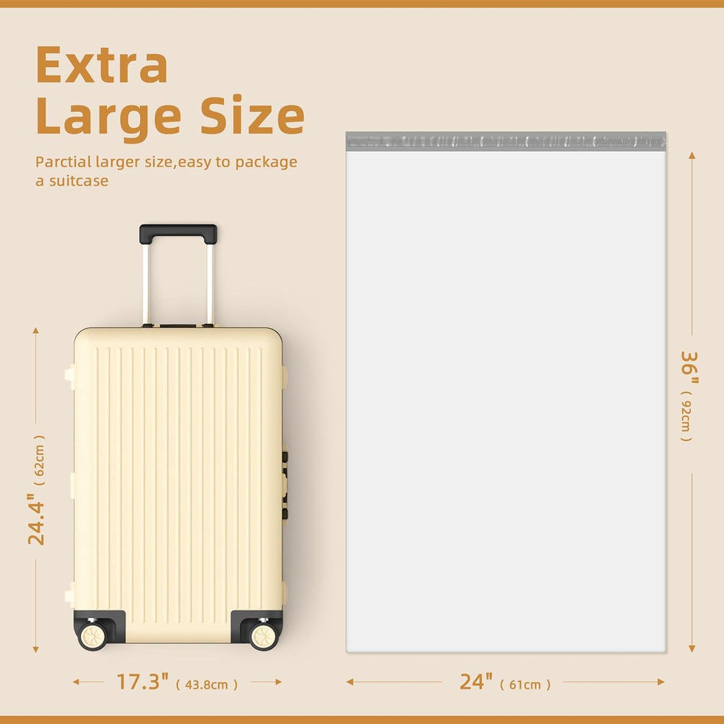 Extra Large Poly Mailers 24x36" 5 Pcs, XXL Jumbo Shipping Bags,White