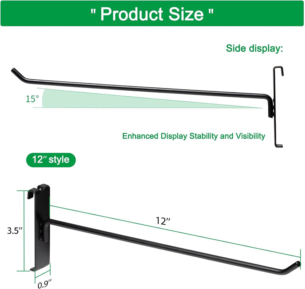12 Inch Gridwall Hooks, Grid Panel Hanging Hooks for Retail, Home, and Workspace Organization, Displays, and Storage