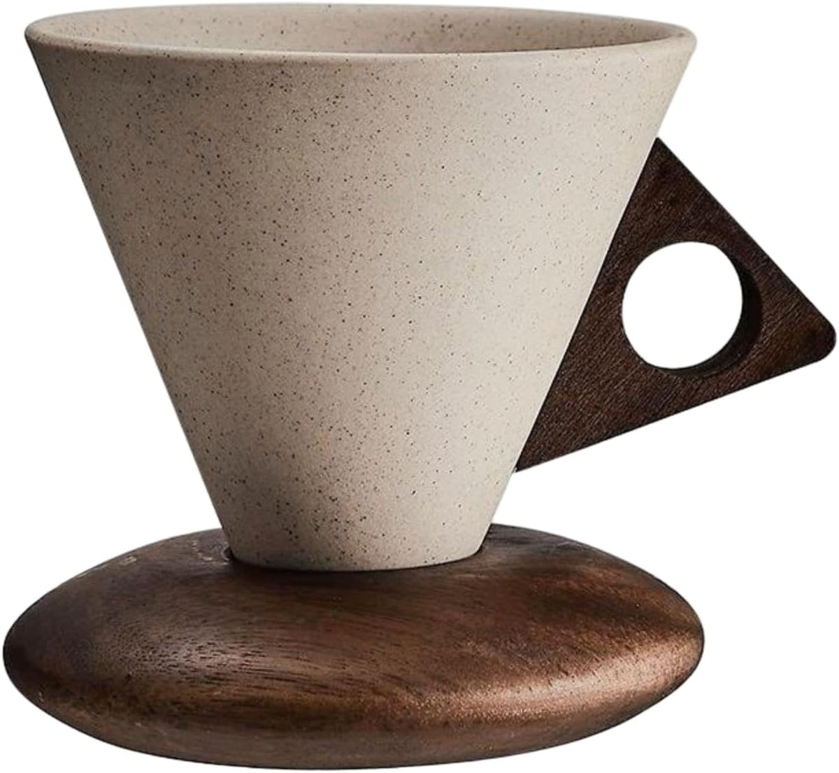 Retro ceramic coffee mug, Creative Cone coffee cup set Unique Ceramic Coffee Tea Cups wood handle and coaster