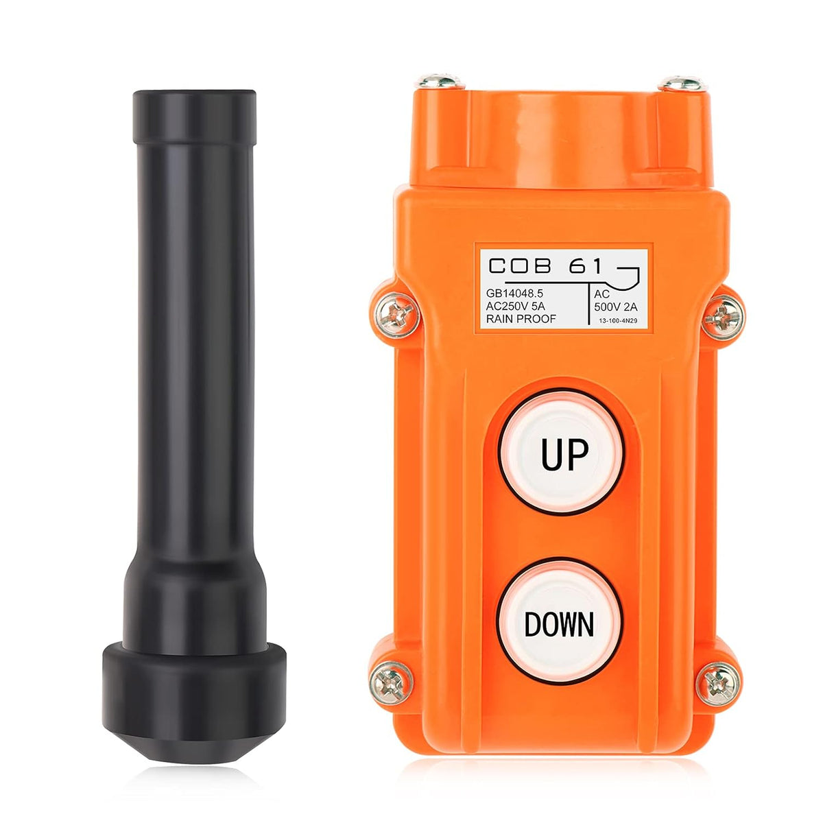 2Pcs Rainproof Crane Push Button Switch, COB61-UP-DOWN Crane Pendant Control Station Push Button Switch with Rubber Cable Barrel