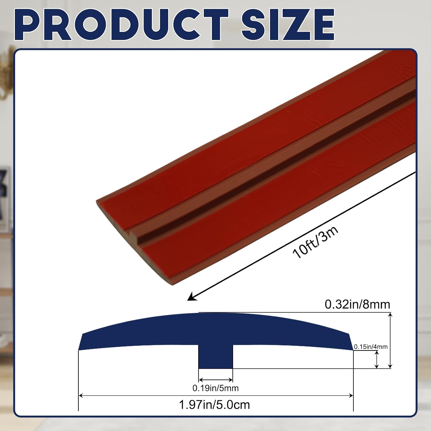 Self Adhesive Floor Transition Strip T Molding 10 ft x 1.97" (L x W) for Wood Tile Doorways Easy Install Gap Cover