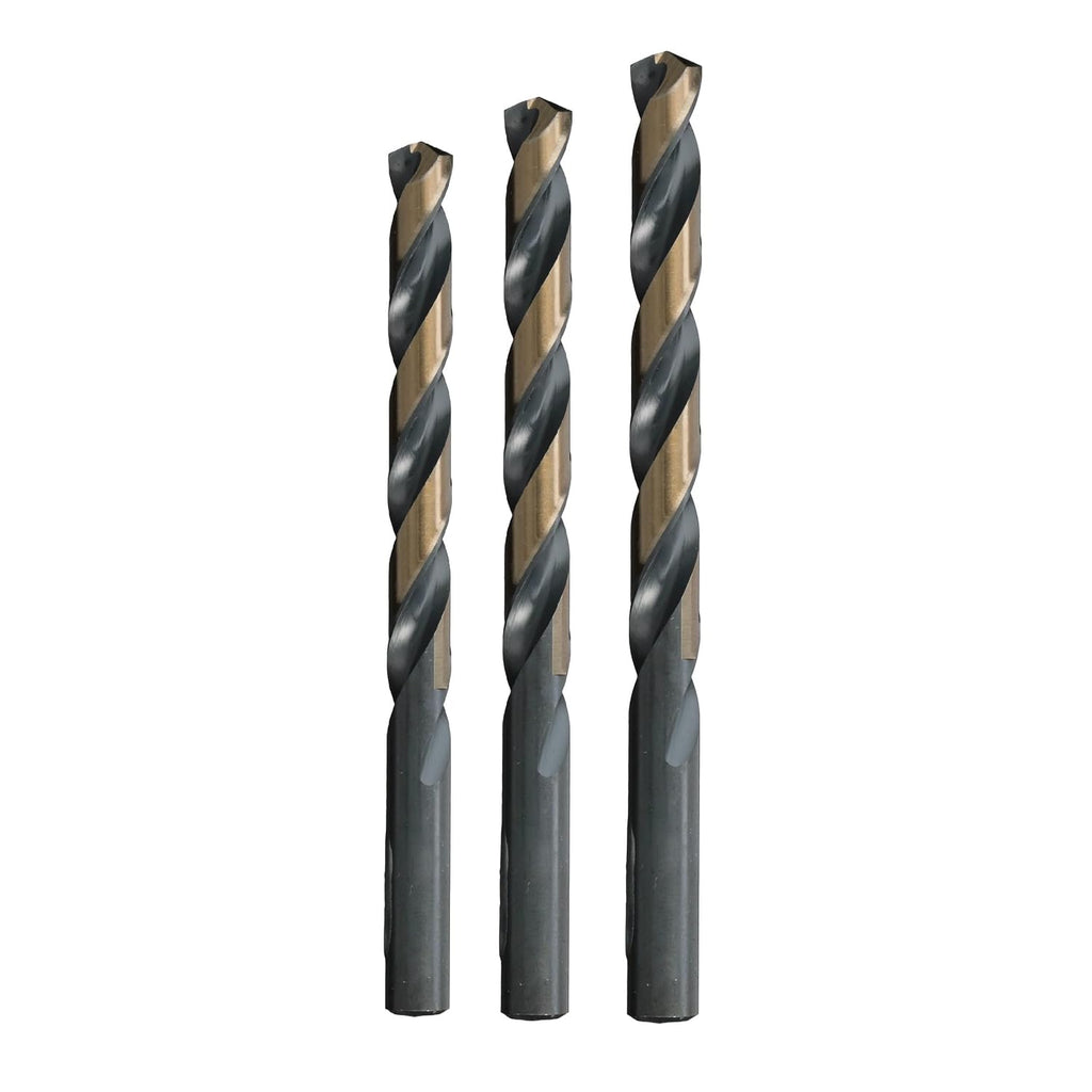 Drill America POUKFD3 3 Piece HSS KFD Jobber Drill Bit Sample Pack Small, Sizes 1/8"-1/4", Split Point, black/Gold